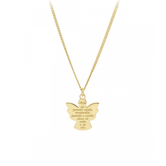 Fio Eugénio Campos Anjo da Guarda em Prata 925 Dourada com Oração