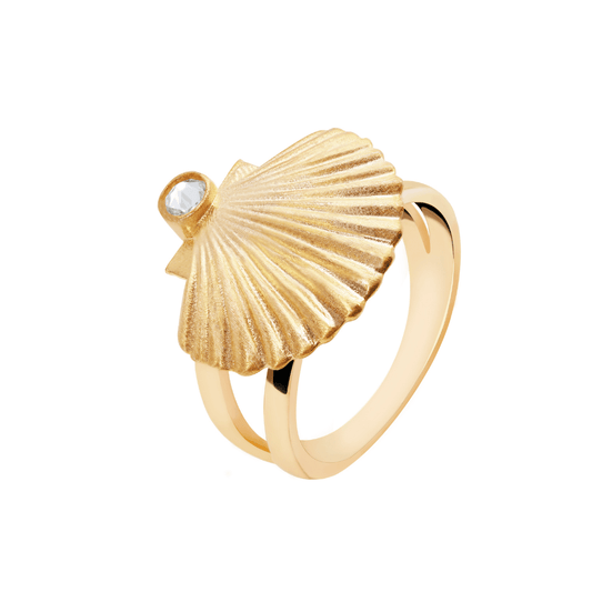Anel Eugénio Campos em Prata Dourada Seashell Com Zircónia Branca
