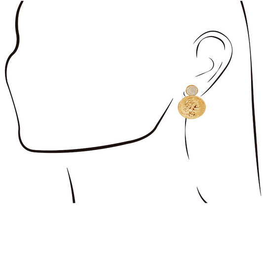 BRINCOS EM PRATA 925% DOURADA C/ MEDALHA ( MOEDA ) EUGENIO CAMPOS