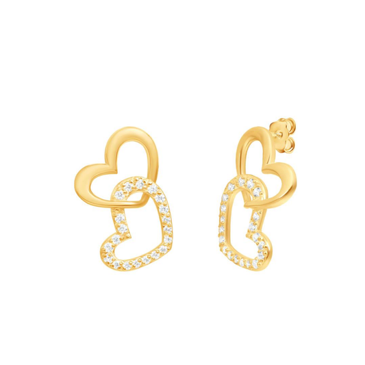 BRINCOS PRATA 925% EUGENIO CAMPOS ( CORAÇÕES ) DOURADA C/ ZIRCONIAS