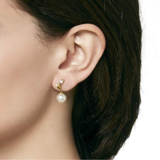 BRINCOS MAJORICA SELENE PRATA 925% DOURADA C/ ZIRCONIAS E PEROLA M.