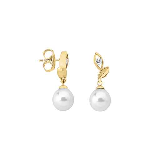 BRINCOS MAJORICA SELENE PRATA 925% DOURADA C/ ZIRCONIAS E PEROLA M.