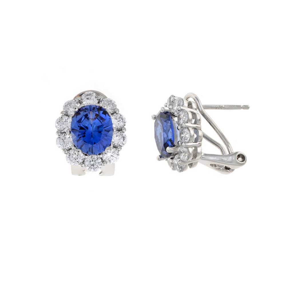 BRINCOS EM PRATA 925% COM ZIRCÓNIAS BRANCAS E AZUL