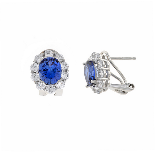 BRINCOS EM PRATA 925% COM ZIRCÓNIAS BRANCAS E AZUL