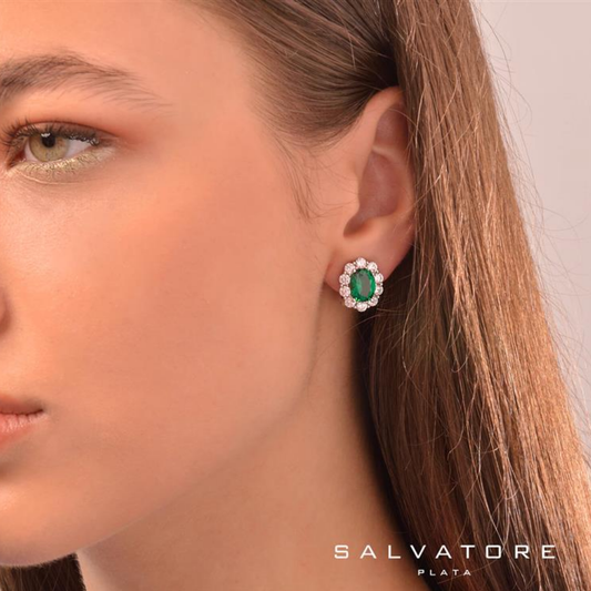 BRINCOS EM PRATA 925% C/ ZIRCÓNIAS VERDE ESMERALDA