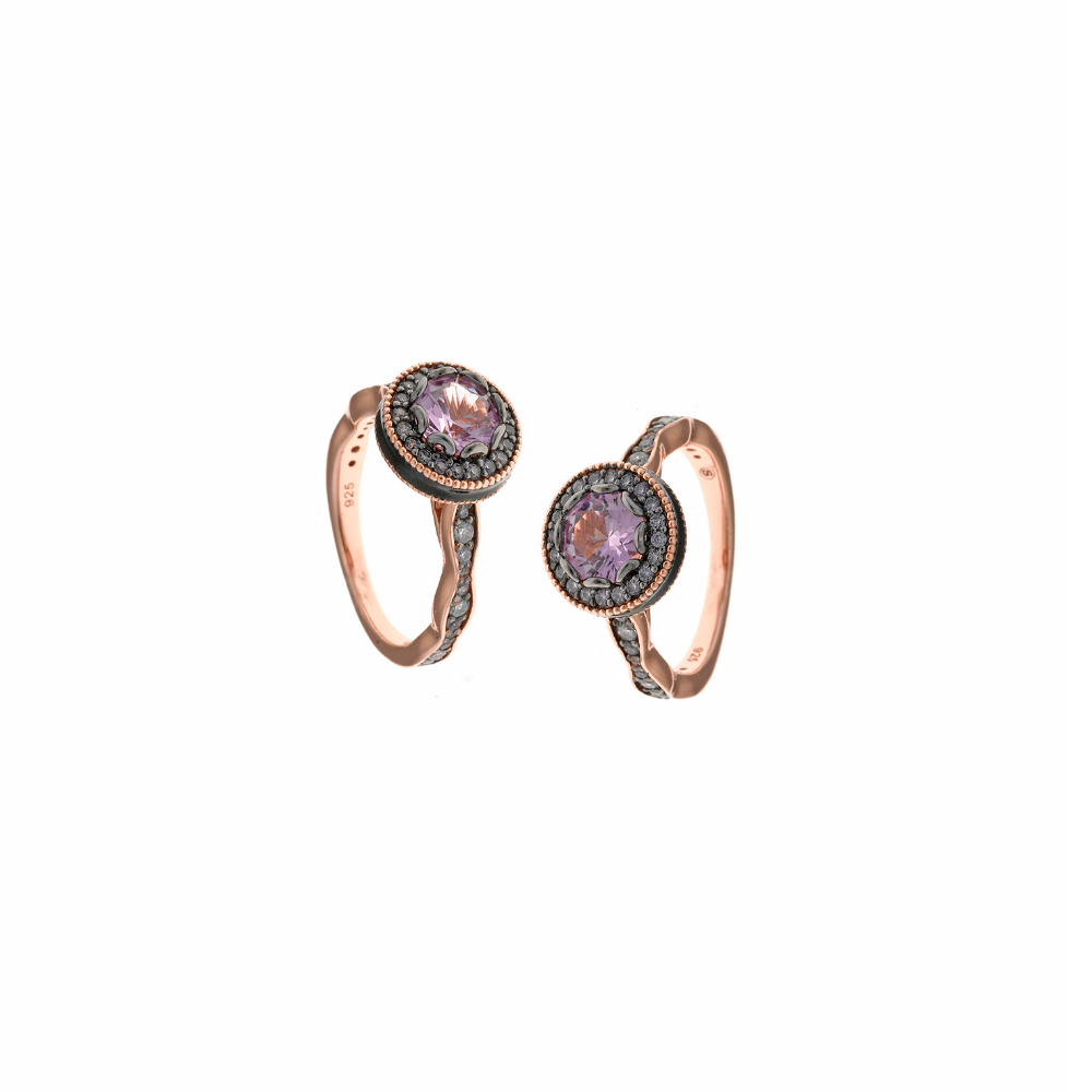 ANEL SALVATORE EM PRATA 925% ROSE GOLD C/ PEDRA ROSA