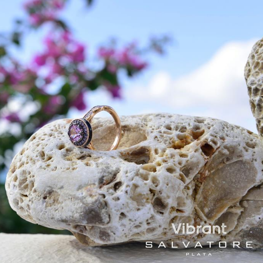 ANEL SALVATORE EM PRATA 925% ROSE GOLD C/ PEDRA ROSA