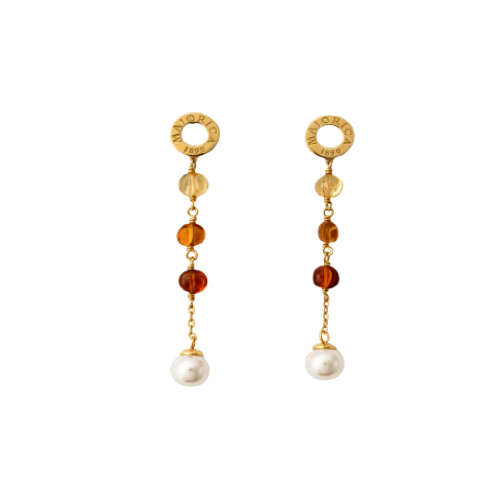BRINCOS MAJORICA EM PRATA 925 DOURADO COM PÉROLA MURANO 3.84GR