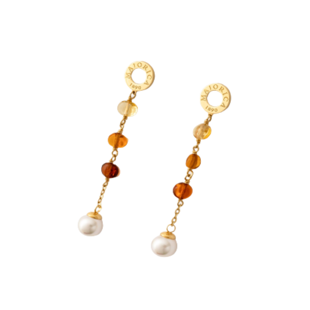 BRINCOS MAJORICA EM PRATA 925 DOURADO COM PÉROLA MURANO 3.84GR