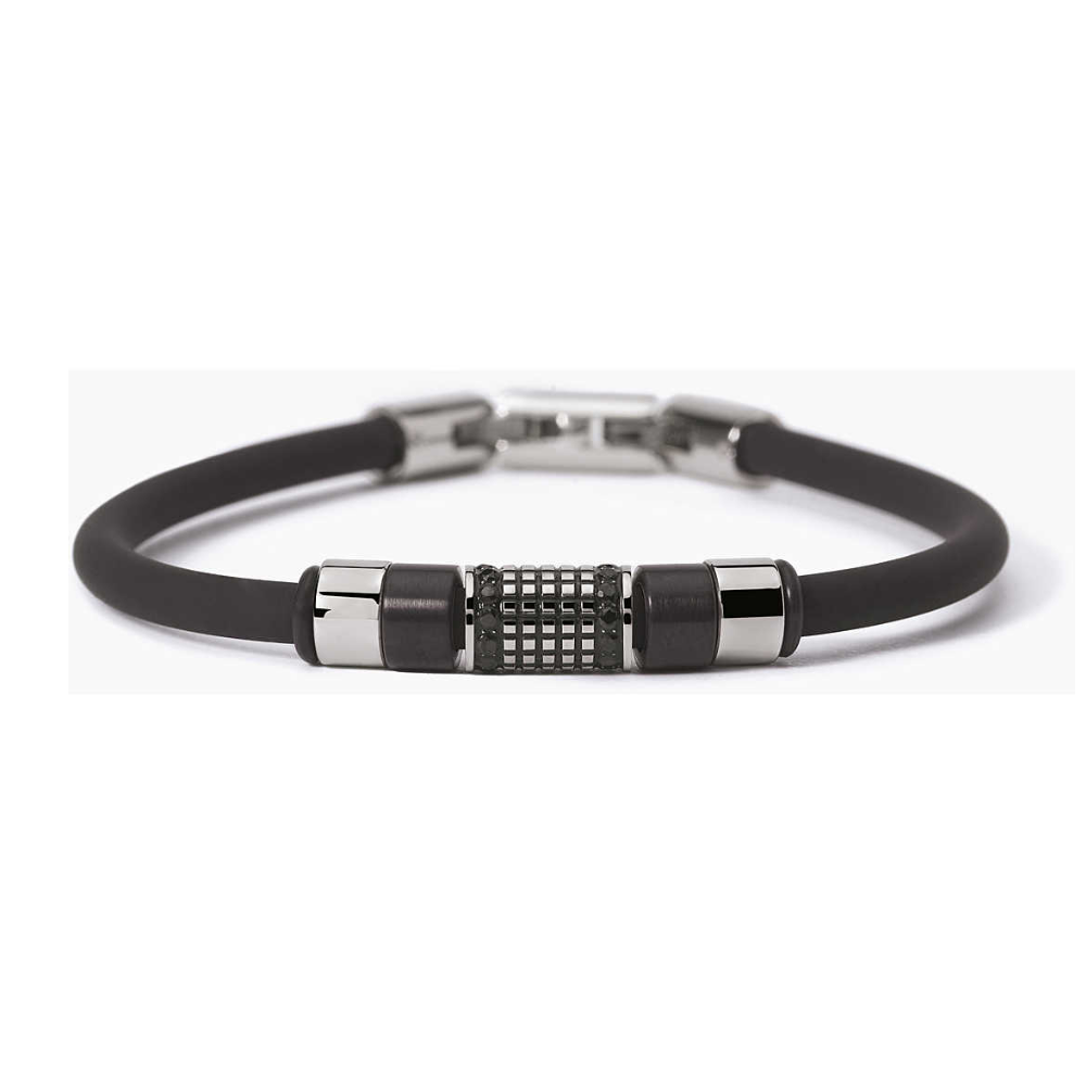 PULSEIRA 2JEWELS EM AÇO E PELE PRETA