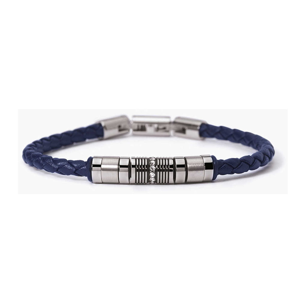 PULSEIRA AÇO 2 JEWLES PELE AZUL E AÇO