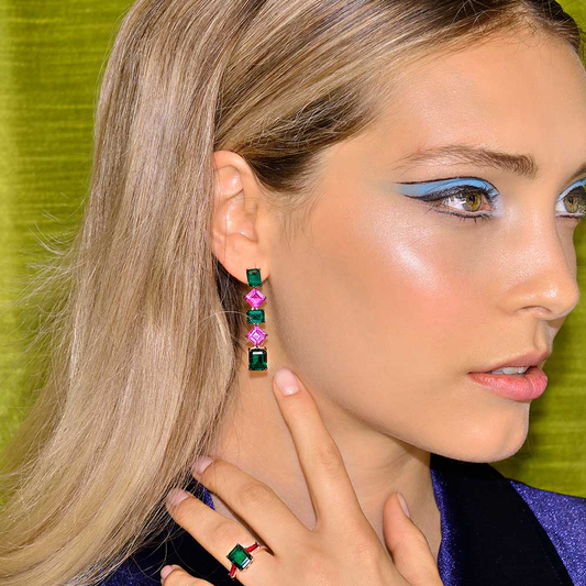 BRINCOS SALVATORE PRATA925 ROSEGOLD CRISTAL TURMALINA VERDE 9.40GR