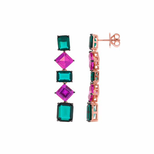 BRINCOS SALVATORE PRATA925 ROSEGOLD CRISTAL TURMALINA VERDE 9.40GR