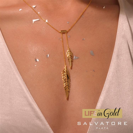 COLAR SALVATORE EM PRATA 925% DOURADA PENAS