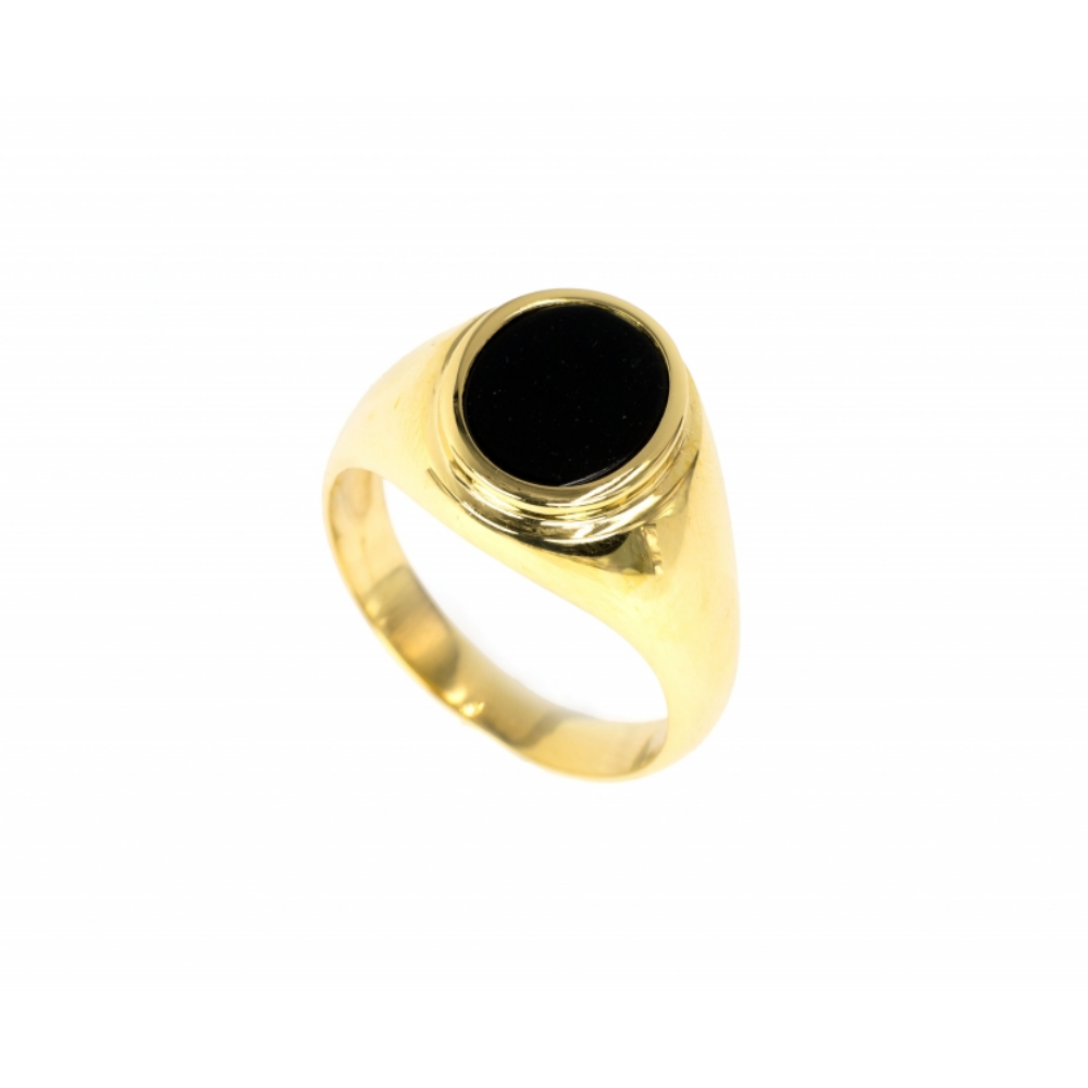 Anel Joalharia Naná em Ouro c/ Pedra Onix Preta
