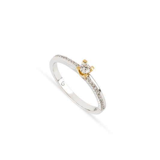 Anel Romantis em Ouro Branco e Ouro Amarelo 19,2k com Diamantes 0.15 Ct H-Vs