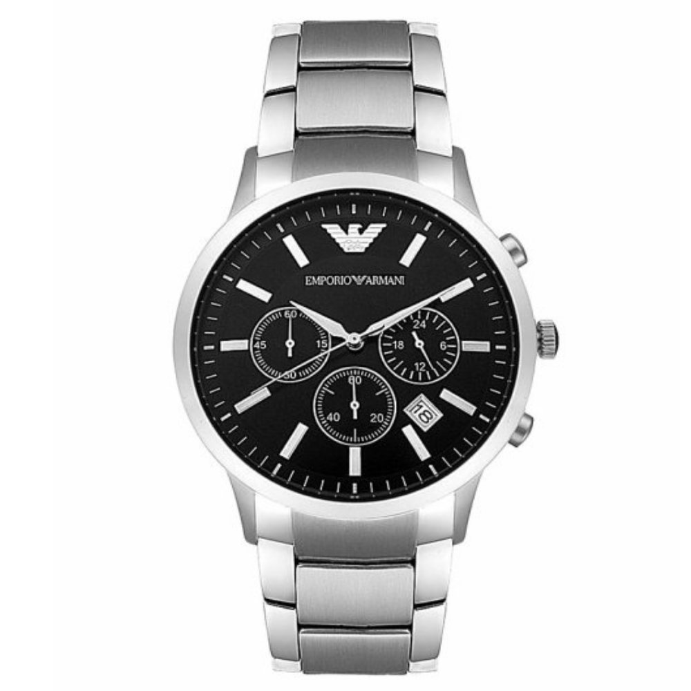 Relógio Emporio Armani Prateado Mostrador Preto