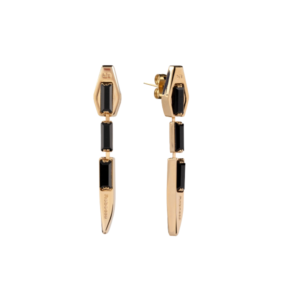 Brincos Rebecca em Bronze plaqueado a Ouro com zircónias Pretas
