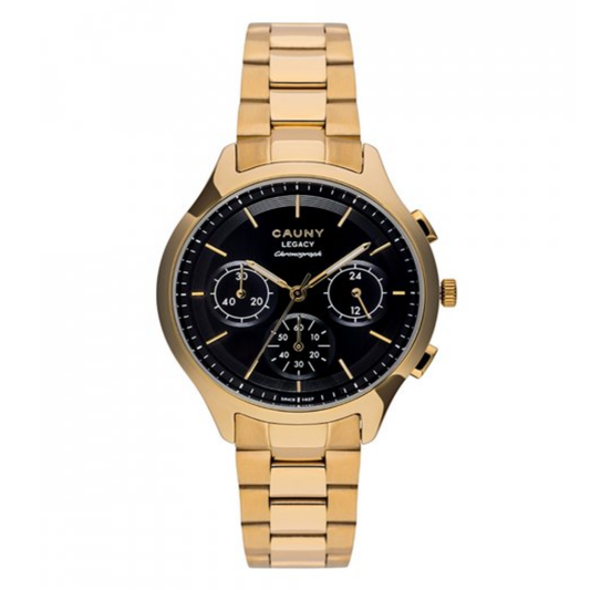 RELOGIO CAUNY LEGACY 36mm DOURADO MUST. PRETO