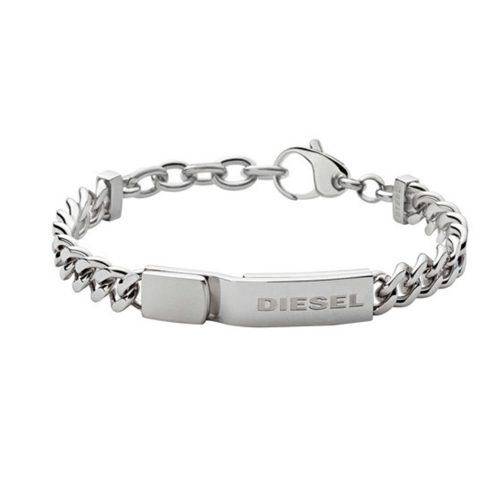Pulseira Homem Diesel Em Aço malha Barbela Com Chapa Logo