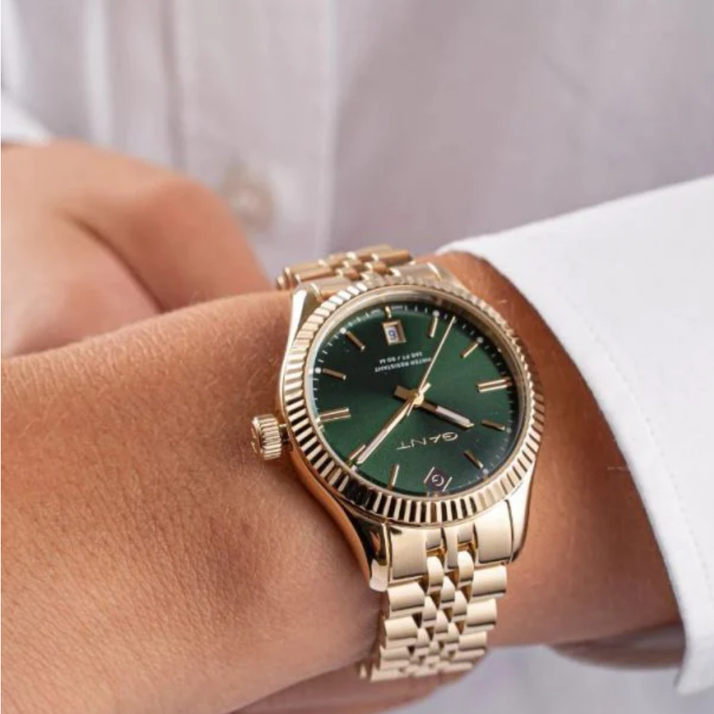 RELÓGIO GANT EM AÇO DOURADO SUSSEX DIAL VERDE