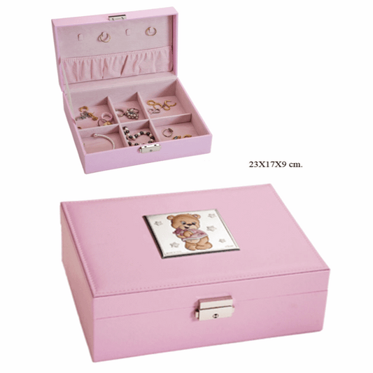 CAIXA GUARDA JÓIAS ROSA URSO 9CM PELE