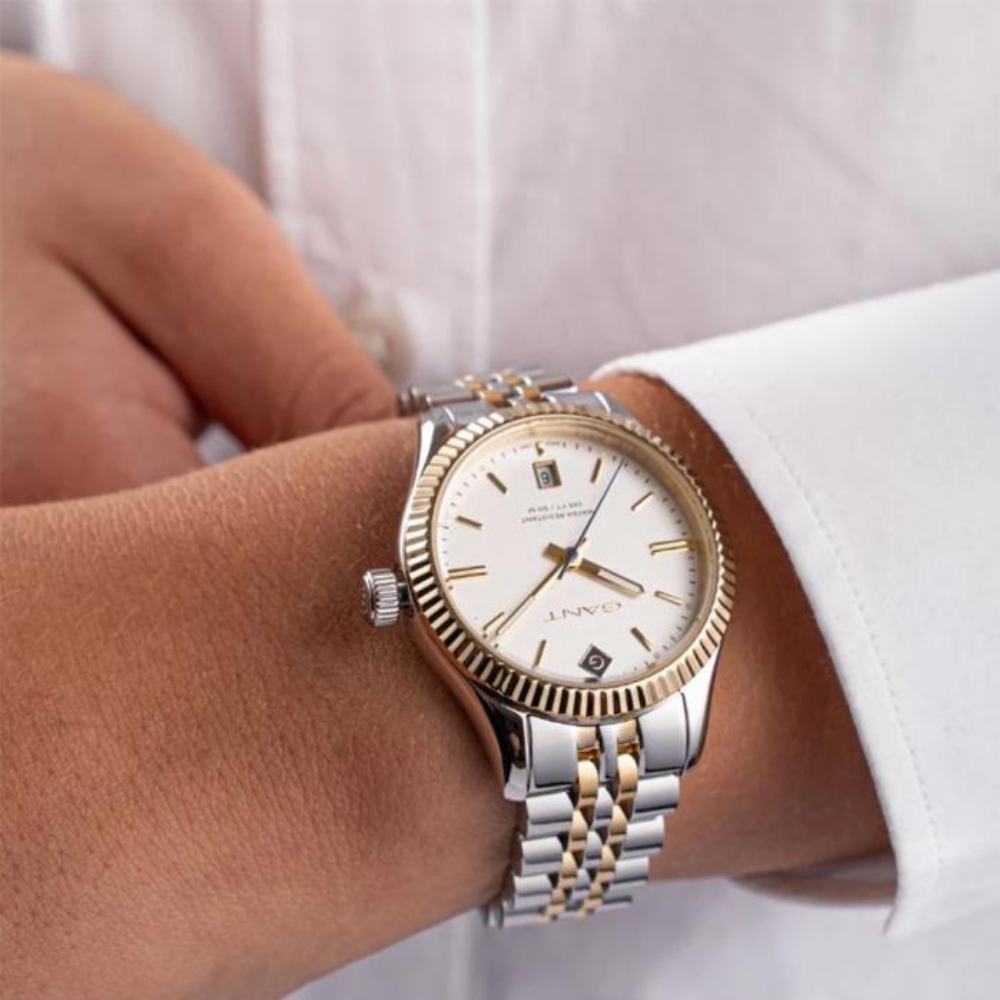 RELÓGIO GANT SUSSEX BICOLOR AÇO C/ MOSTRADOR BRANCO 37.5 MM