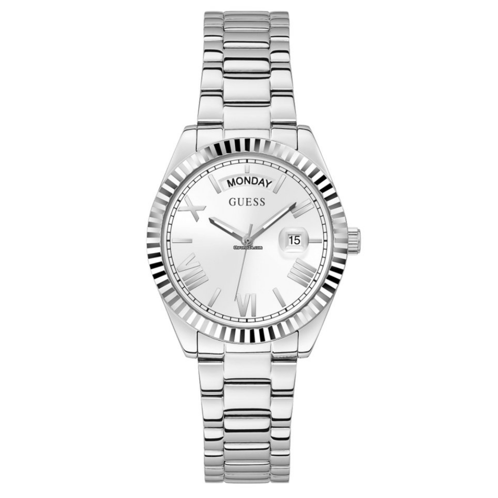 Relógio Guess Mulher Bizel Canelado Mostrador Prateado