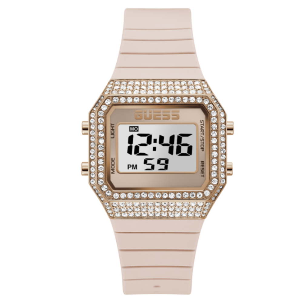 RELÓGIO GUESS ROSA/DOURADO SHIMMER MOSTRADOR C/ ZIRÓNIAS