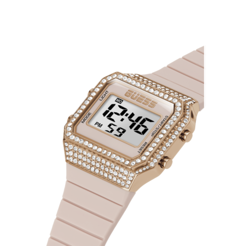 RELÓGIO GUESS ROSA/DOURADO SHIMMER MOSTRADOR C/ ZIRÓNIAS