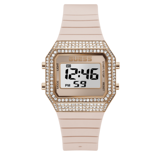 RELÓGIO GUESS ROSA/DOURADO SHIMMER MOSTRADOR C/ ZIRÓNIAS
