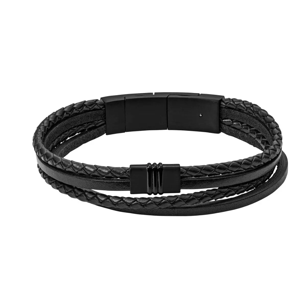 Pulseira Fossil Homem Pele Preta e Aço69