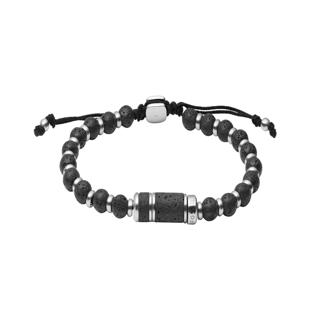 Pulseira Fossil em Aço com Pedras Pretas