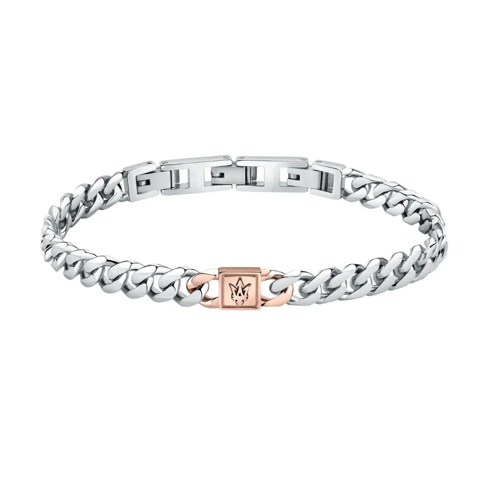 PULSEIRA MASERATI AÇO PRATEADA E ROSE GOLD