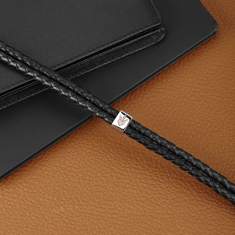 PULSEIRA MASERATI AÇO E PELE PRETA