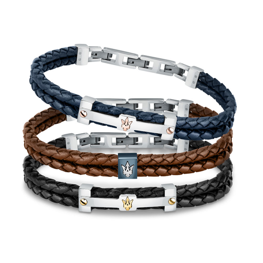 PULSEIRA MASERATI  AÇO E PELE CASTANHA