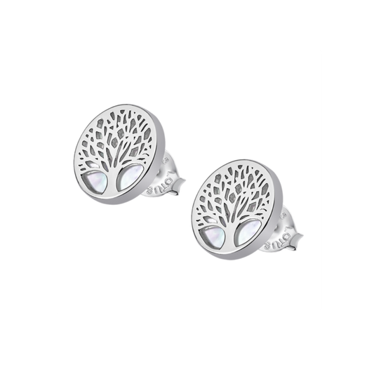BRINCOS LOTUS EM PRATA 925% ÁRVORES DA VIDA MADREPEROLA