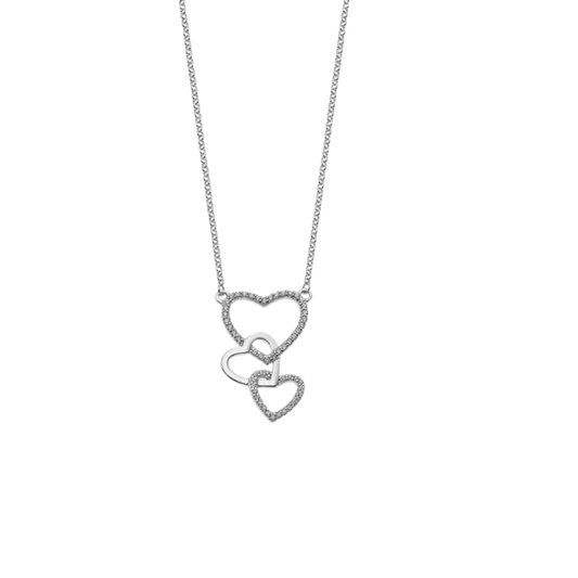 FIO LOTUS EM PRATA 925% 3 CORAÇÕES C/ ZIRCÓNIAS