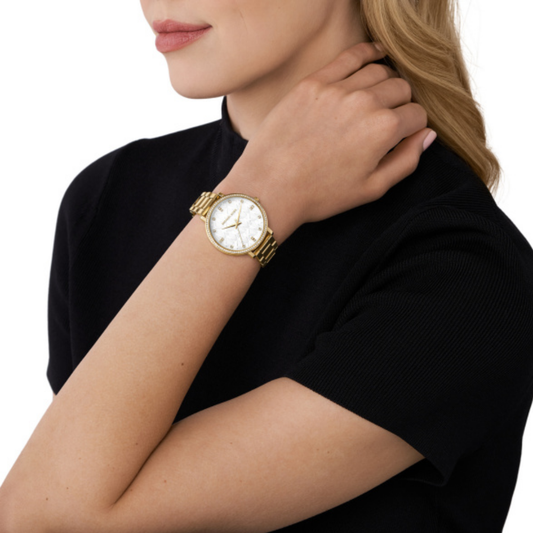 RELOGIO MICHAEL KORS DOURADO MOST. BRANCO