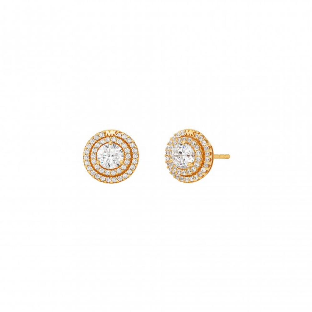 BRINCOS MICHAEL KORS EM PRATA 925% PLAQUEADO A OURO 14K C/ ZIRCONIAS