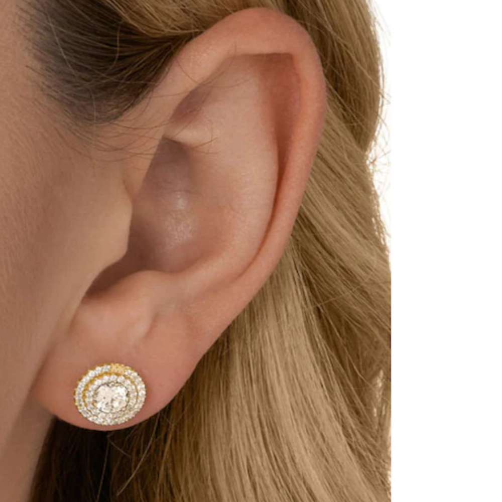 BRINCOS MICHAEL KORS EM PRATA 925% PLAQUEADO A OURO 14K C/ ZIRCONIAS