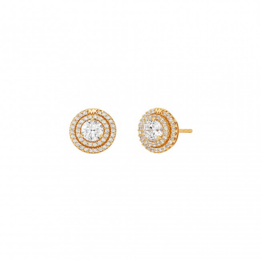 BRINCOS MICHAEL KORS EM PRATA 925% PLAQUEADO A OURO 14K C/ ZIRCONIAS