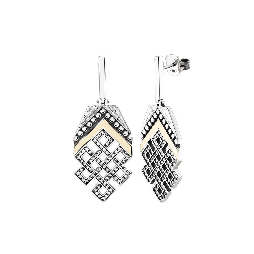 Brincos Mulher Tashi Tibete Prata 925 e Ouro 9k