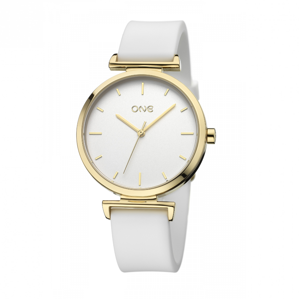 RELÓGIO ONE STYLISH DOURADO C/ BRACELETE BRANCA BORRACHA