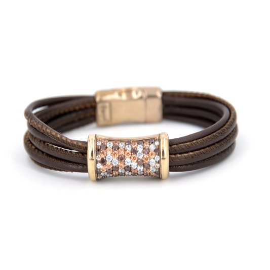 PULSEIRA MULHER GUMUS EM PRATA 925% E OURO 9K COM ZIRCONIAS MULTI.