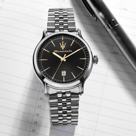 RELÓGIO MASERATI PRATEADO EPOCA 42MM MOSTRADOR PRETO