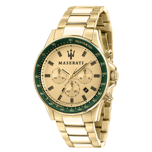 Relógio Homem Maserati Sfida Dourado com Bizel Verde