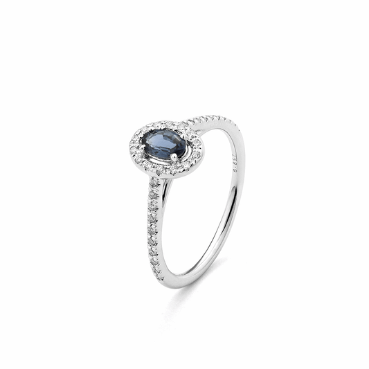ANEL EM OURO COM DIAMANTES E SAFIRA AZUL 0.13CT