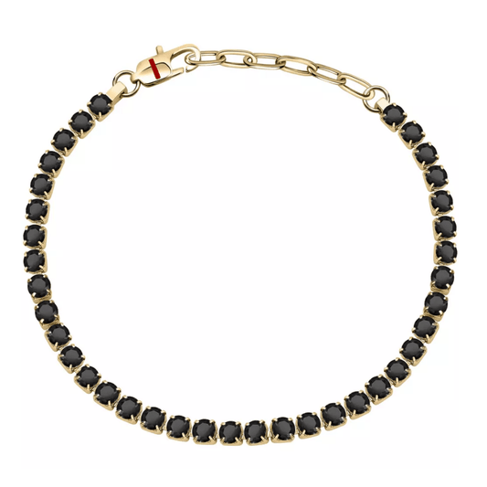 Pulseira Homem Sector Zircónias pretas Aço Dourado