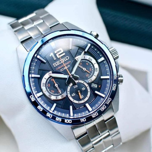 RELÓGIO SEIKO NEO CLASSIC QUARTZO CRONO BIZEL AZUL SSB345P1